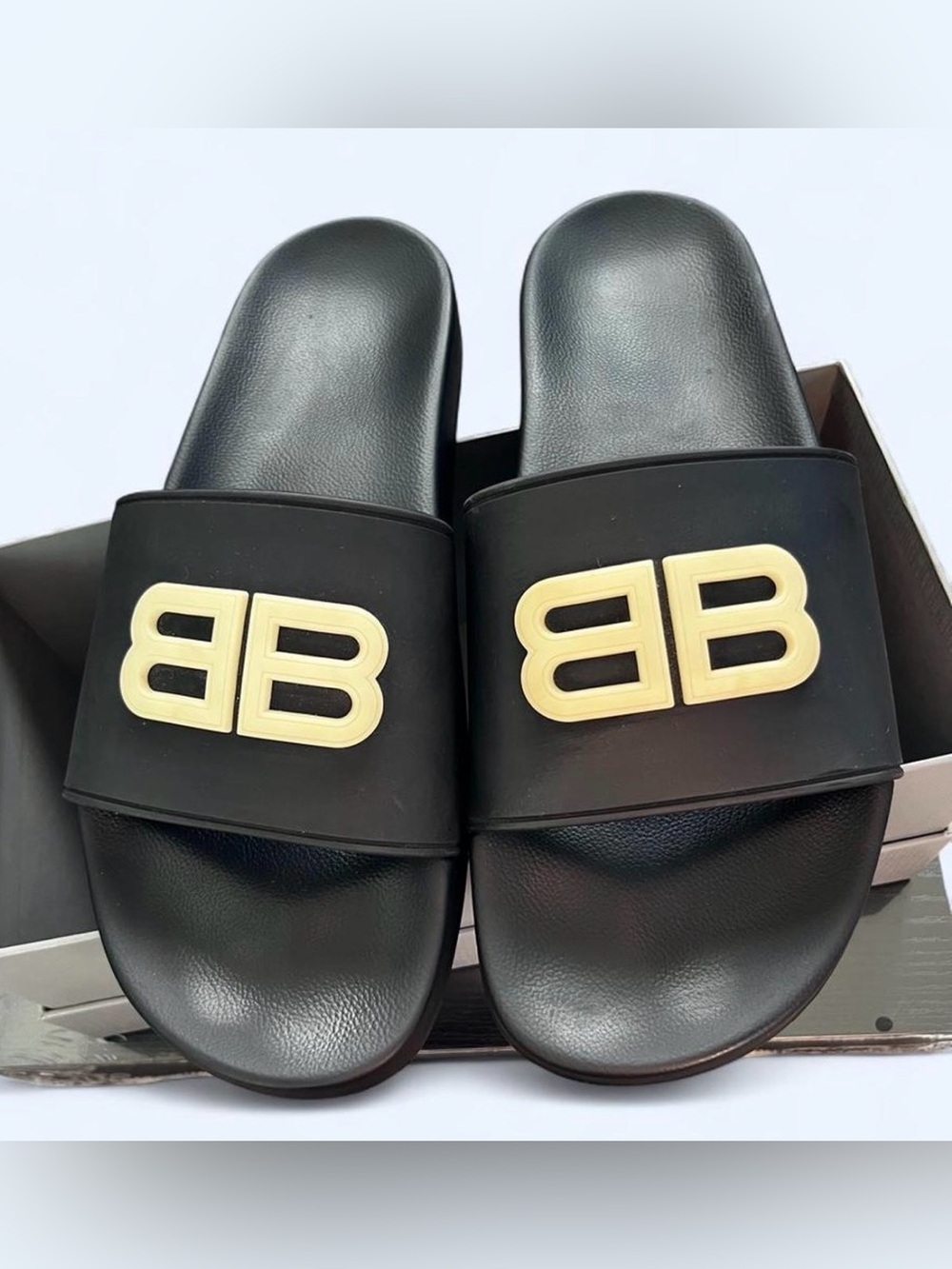 Balenciaga BB Pool Slides Black Glow in the Dark Mens US 11.5/12 Box & Dust Bag